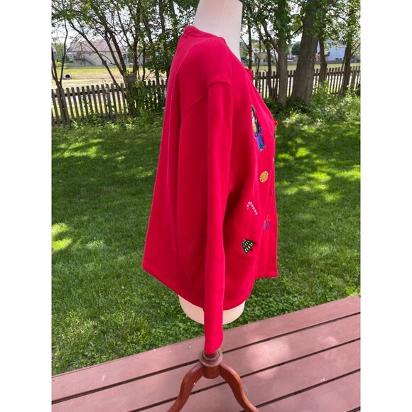 Karen Scott II Red Christmas Cardigan Sweater W/ Nutcracker & Tree Embroidery 3/ - Picture 7 of 8